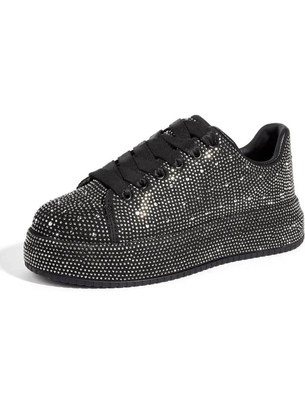 🆕Women's Black Sparkly Glitter Bling Tennis Rhinestone Platform Sneakers
